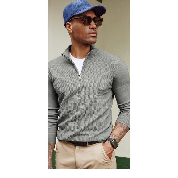 PJ PAUL JONES Men's Quarter Zip Sweater Slim Fit Long Sleeve Casual Pullover Sm - Picture 14 of 16